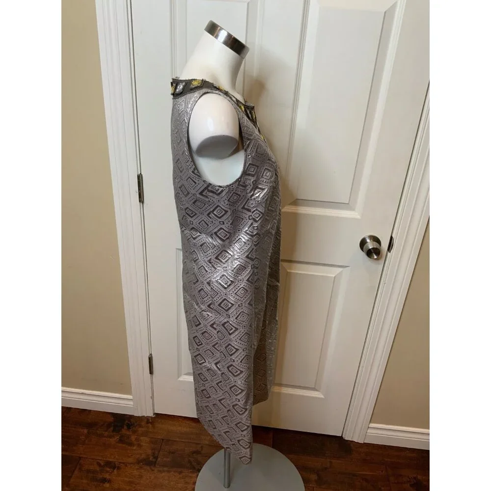 Tory Burch Silver Diamond Jacquard Jewel Neck Shift Dress, Size 10